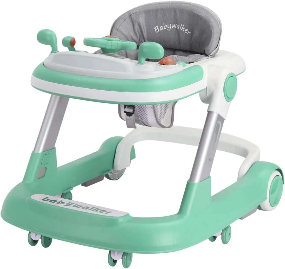 2 in 1 Baby Walker, Toddler Baby Push Walker with Removable Feeding Tray and Music Tray(Without Battery), Foldable Walker