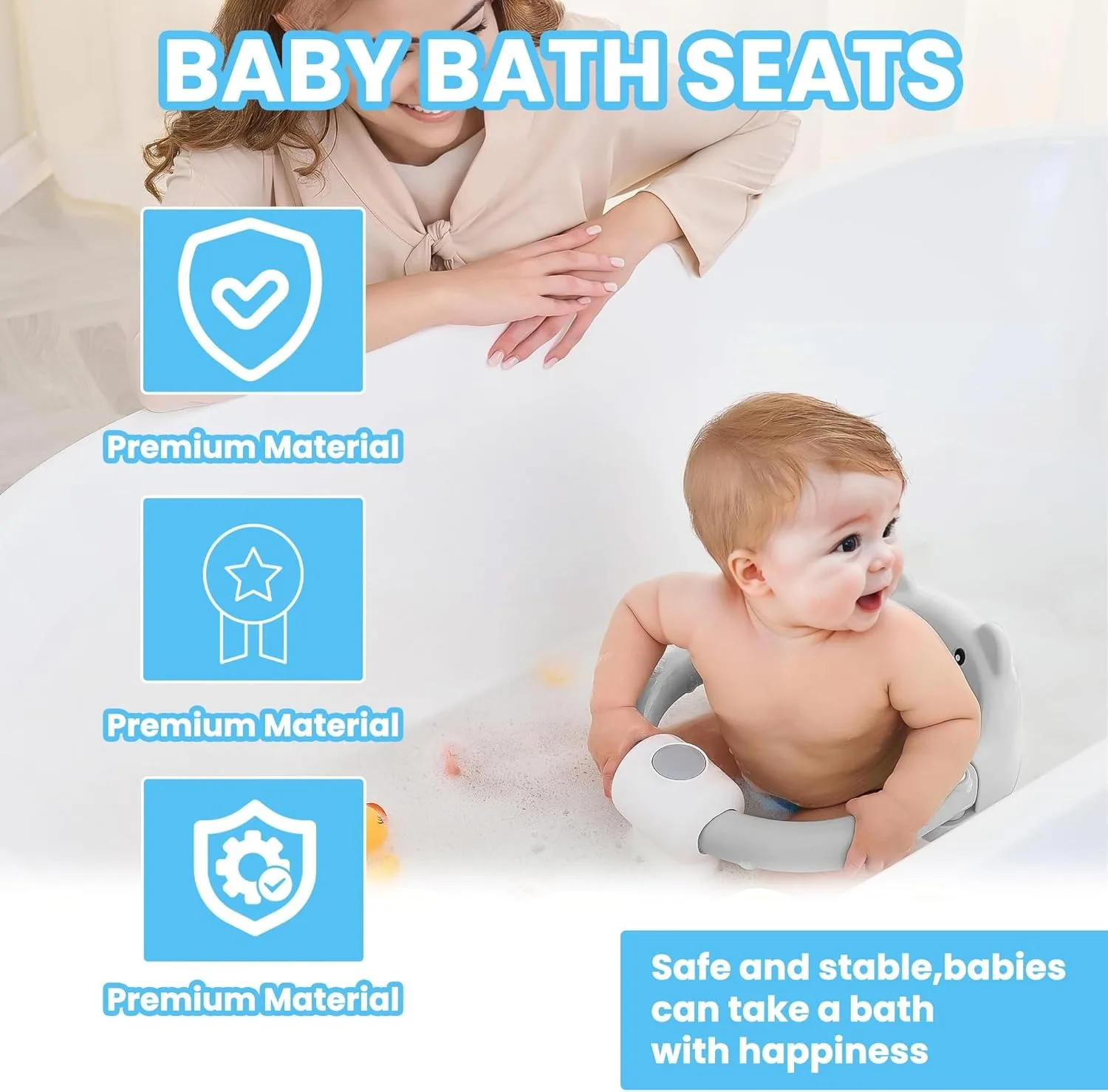 Baby Bath Seat for Babies 6 Months Plus.Cute Bear Non-Slip Baby Bath Chair Safe Infant & Newborn Bathtub Chair