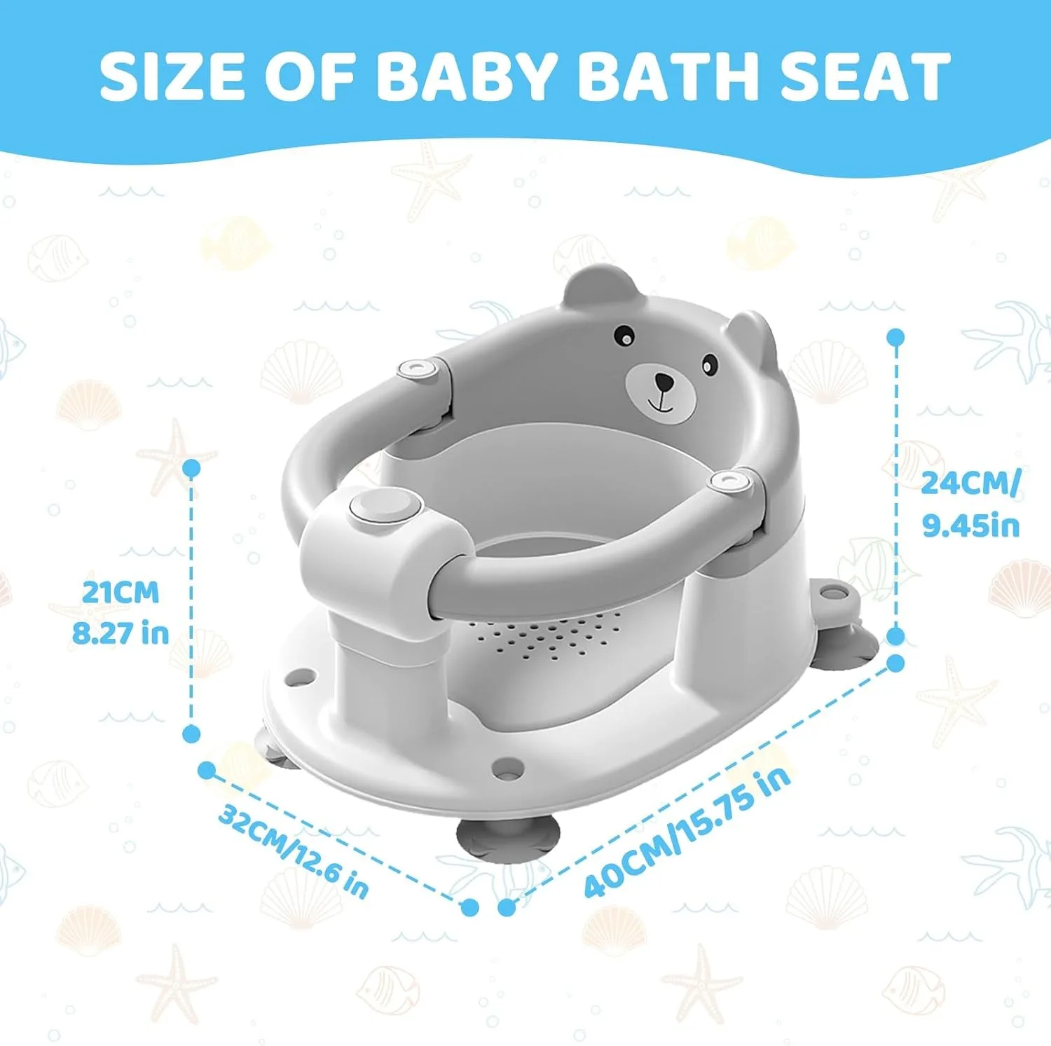 Baby Bath Seat for Babies 6 Months Plus.Cute Bear Non-Slip Baby Bath Chair Safe Infant & Newborn Bathtub Chair