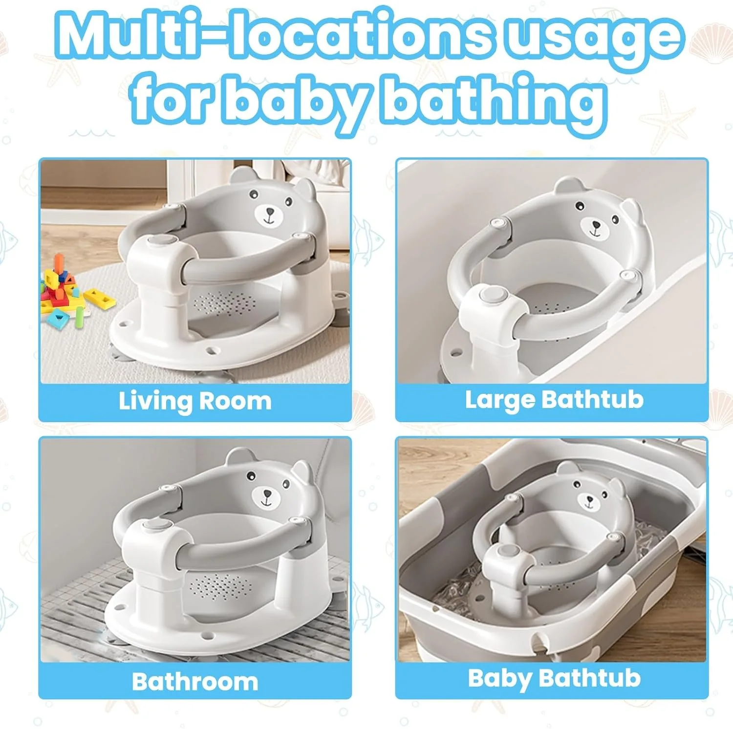 Baby Bath Seat for Babies 6 Months Plus.Cute Bear Non-Slip Baby Bath Chair Safe Infant & Newborn Bathtub Chair