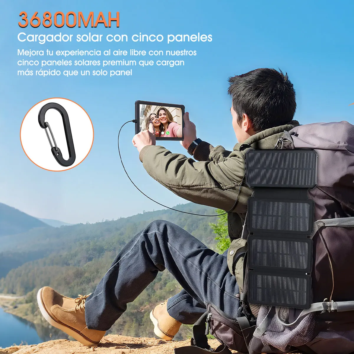 Solar Mobile Power Bank Portable Fast Charging 20000mAh With Wire Suitable for iPhone Xiaomi Huawei