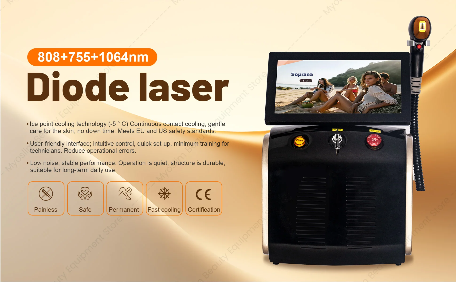 Latest Ice Titanium 808nm Diode  Hair Removal Machine with 3-wavelength Alexander  for Painless Permanent Hair Re