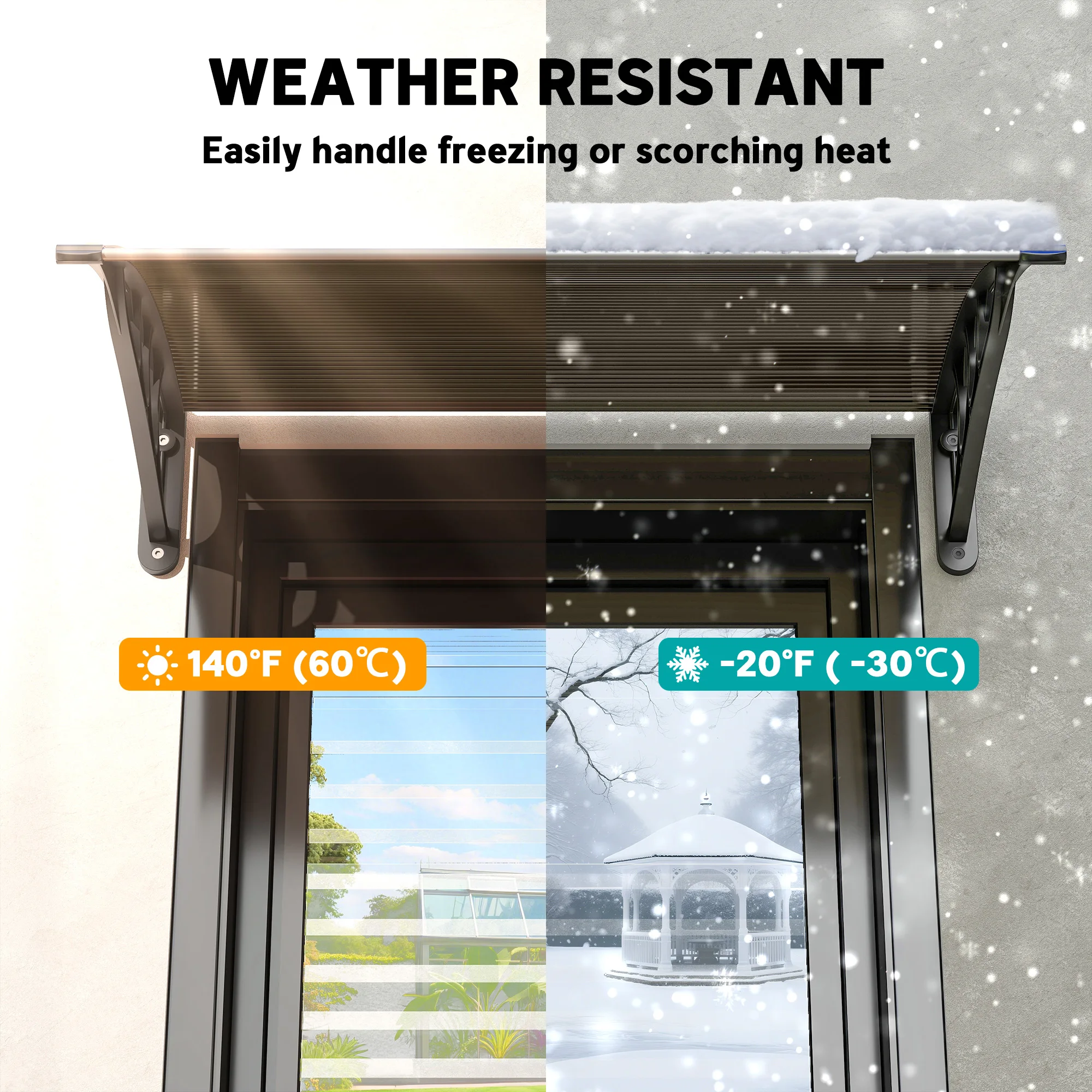 Outsunny Curved Window Door Canopy Aluminium Rigid Plastic Polycarbonate Fixed Outdoor Awning Modern Design UV Water Rain