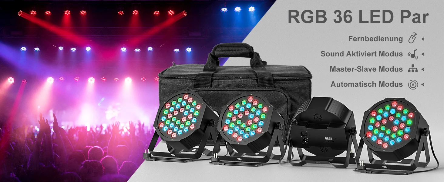 LeLeght 4 Pcs Par Light 36 RGB LED Stage Light With Par Light Bag DMX512 With Remote Control For DJ Show Halloween Christmas