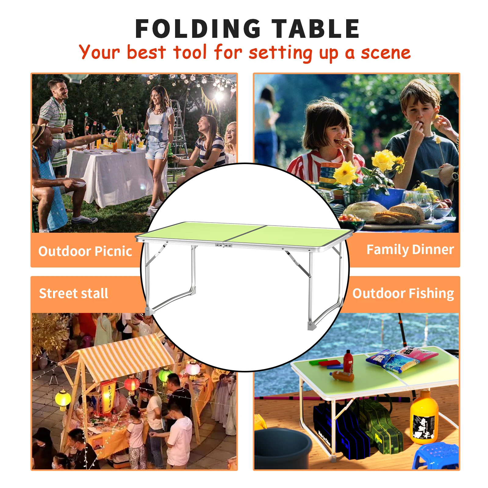 60cm Folding Table,Camping Table Portable Picnic Lightweight Aluminum Dining Outdoor Garden Small Fold Up Desk for Party BBQ