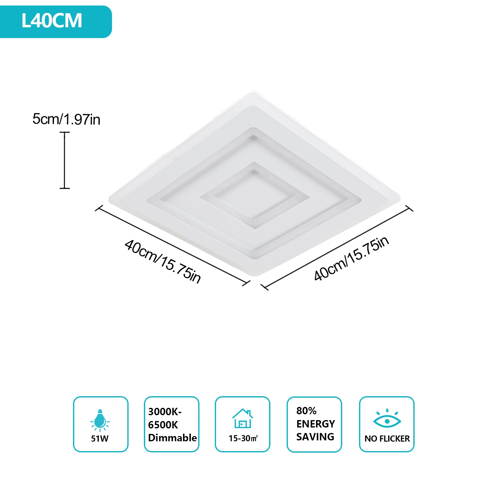 LED Ceiling Light 51W Modern Square Design LED Ceiling Lamp Cool White/Natural White/Warm White Ceiling Lighting Fixture