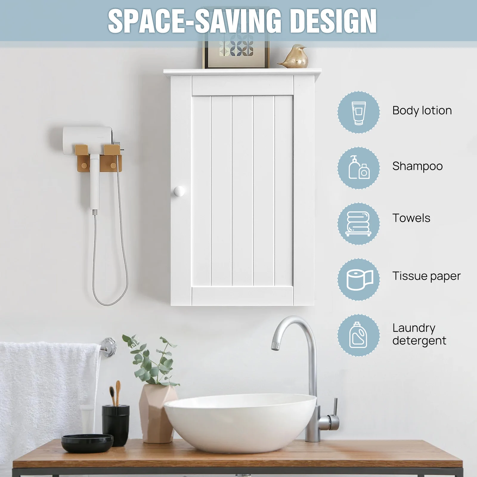 White Bathroom Cabinet Single Door Wall Mounted Bathroom Cabinet Wall Cabin et Medicine Cabinet Adjustable Shelves