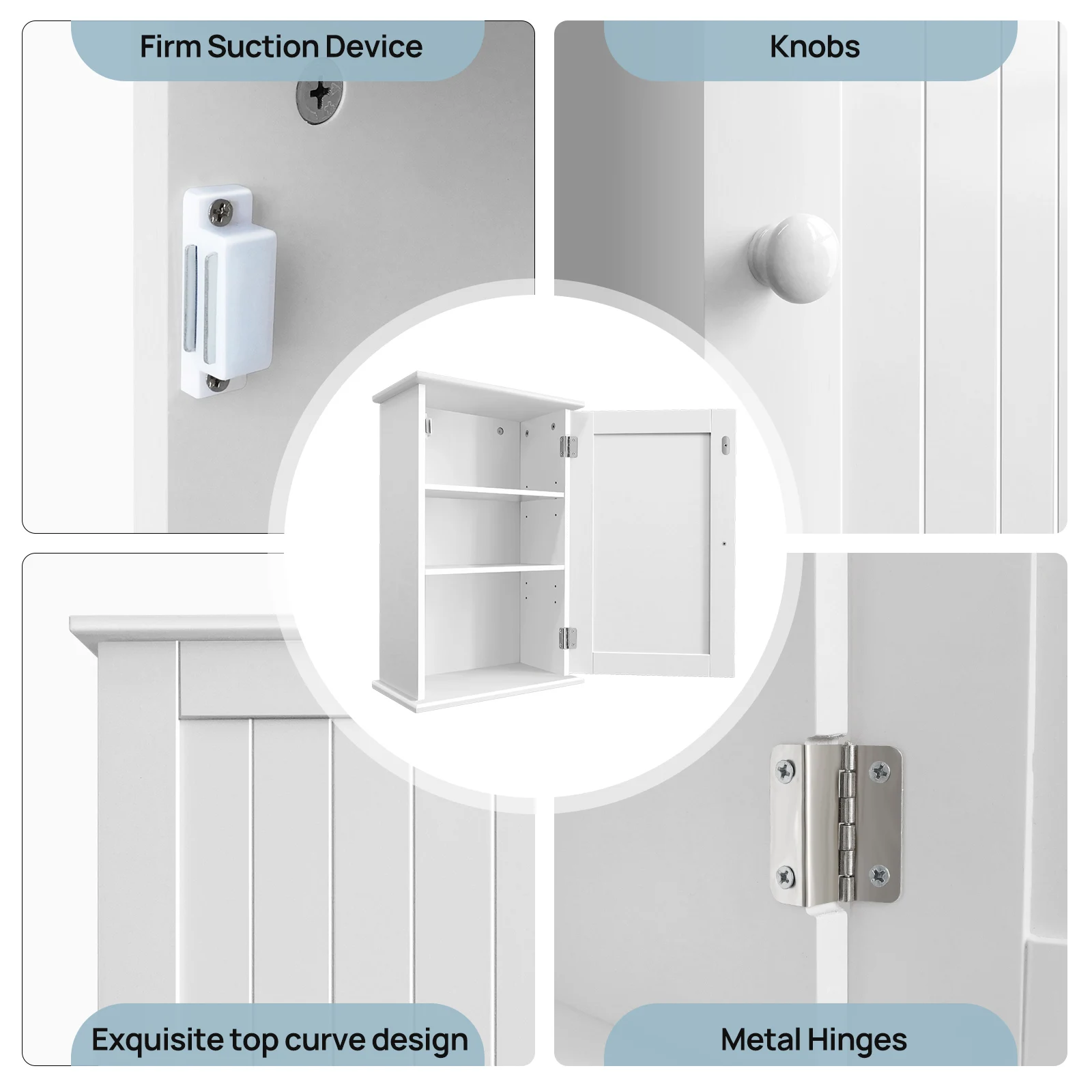 White Bathroom Cabinet Single Door Wall Mounted Bathroom Cabinet Wall Cabin et Medicine Cabinet Adjustable Shelves