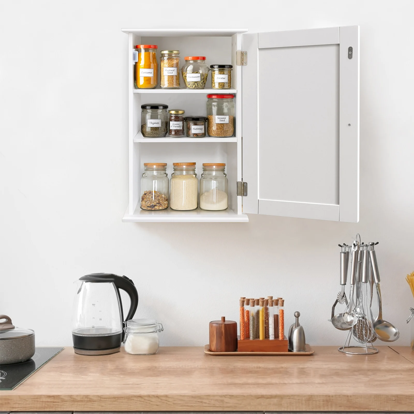 White Bathroom Cabinet Single Door Wall Mounted Bathroom Cabinet Wall Cabin et Medicine Cabinet Adjustable Shelves