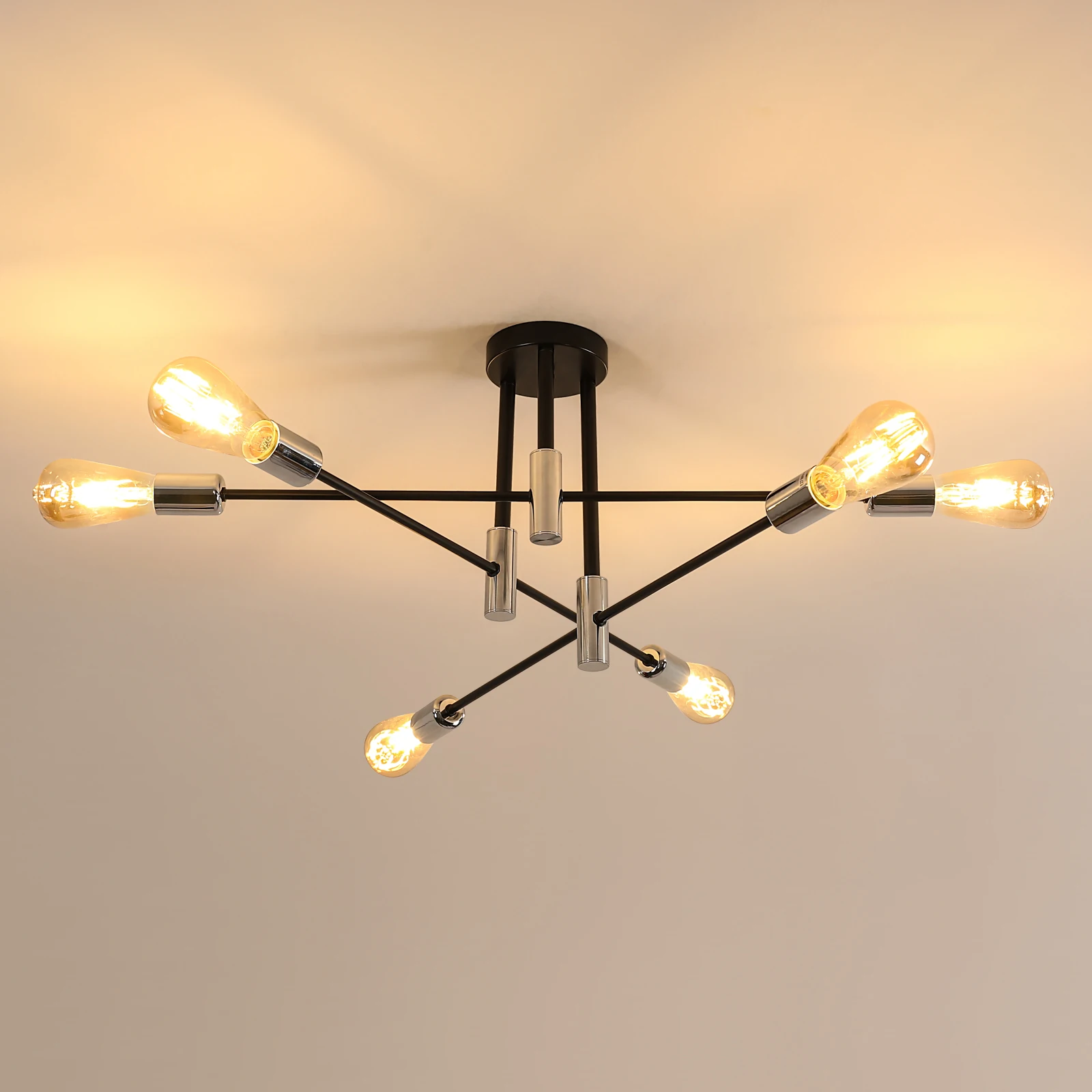 Sputnik Lamp, 4 Lights E27 Vintage Metal Ceiling, Modern 180° Adjustable Ceiling Lamp for Bedroom Living Loft [E27 No Bulb]