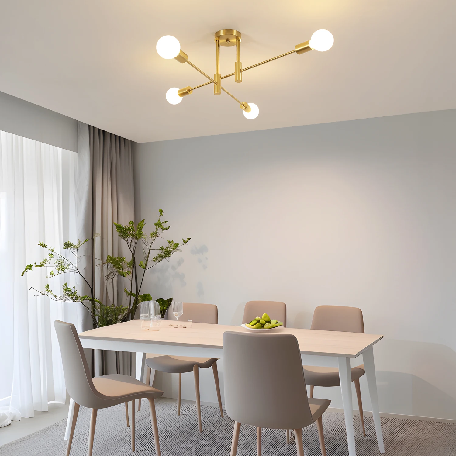 Sputnik Lamp, 4 Lights E27 Vintage Metal Ceiling, Modern 180° Adjustable Ceiling Lamp for Bedroom Living Loft [E27 No Bulb]