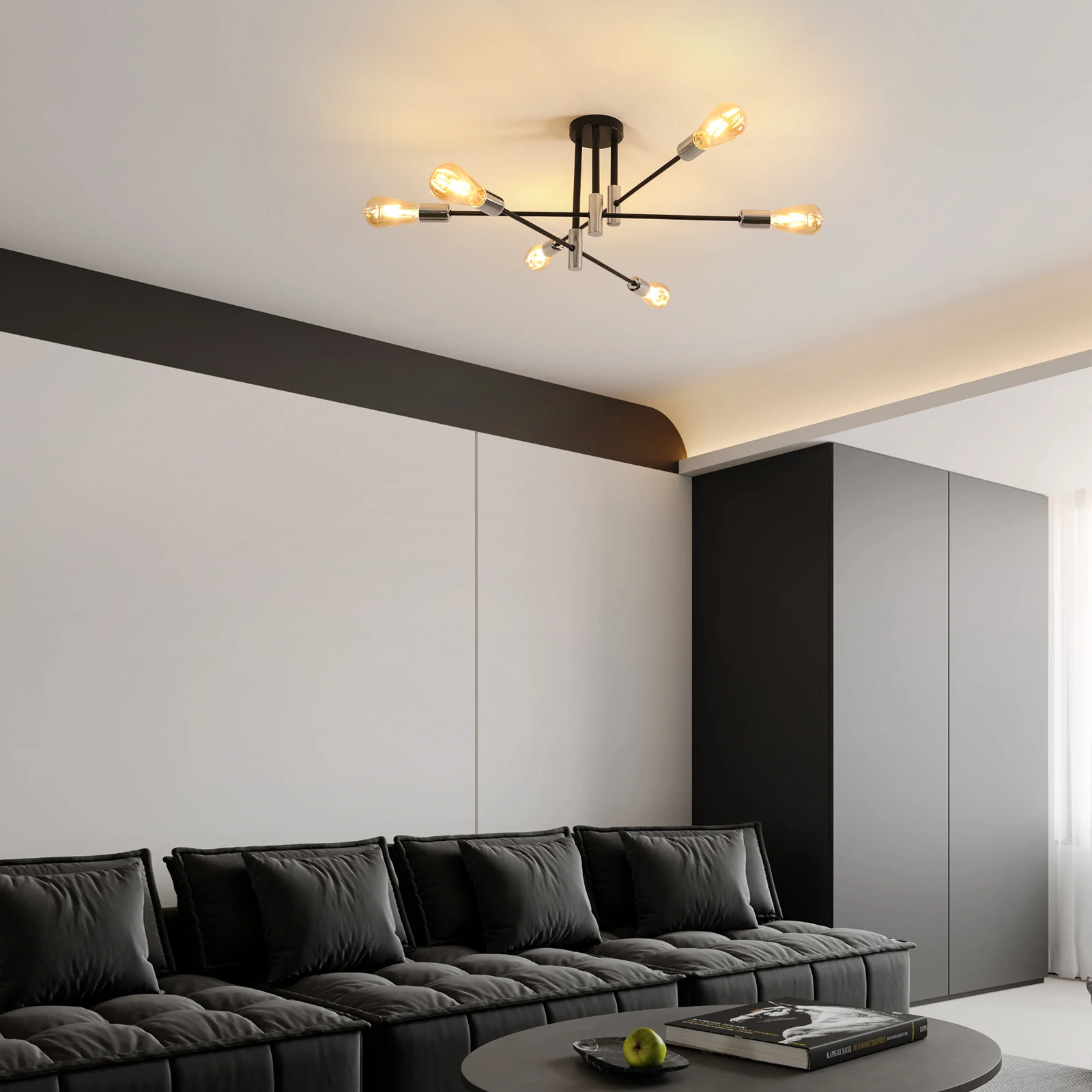 Sputnik Lamp, 4 Lights E27 Vintage Metal Ceiling, Modern 180° Adjustable Ceiling Lamp for Bedroom Living Loft [E27 No Bulb]