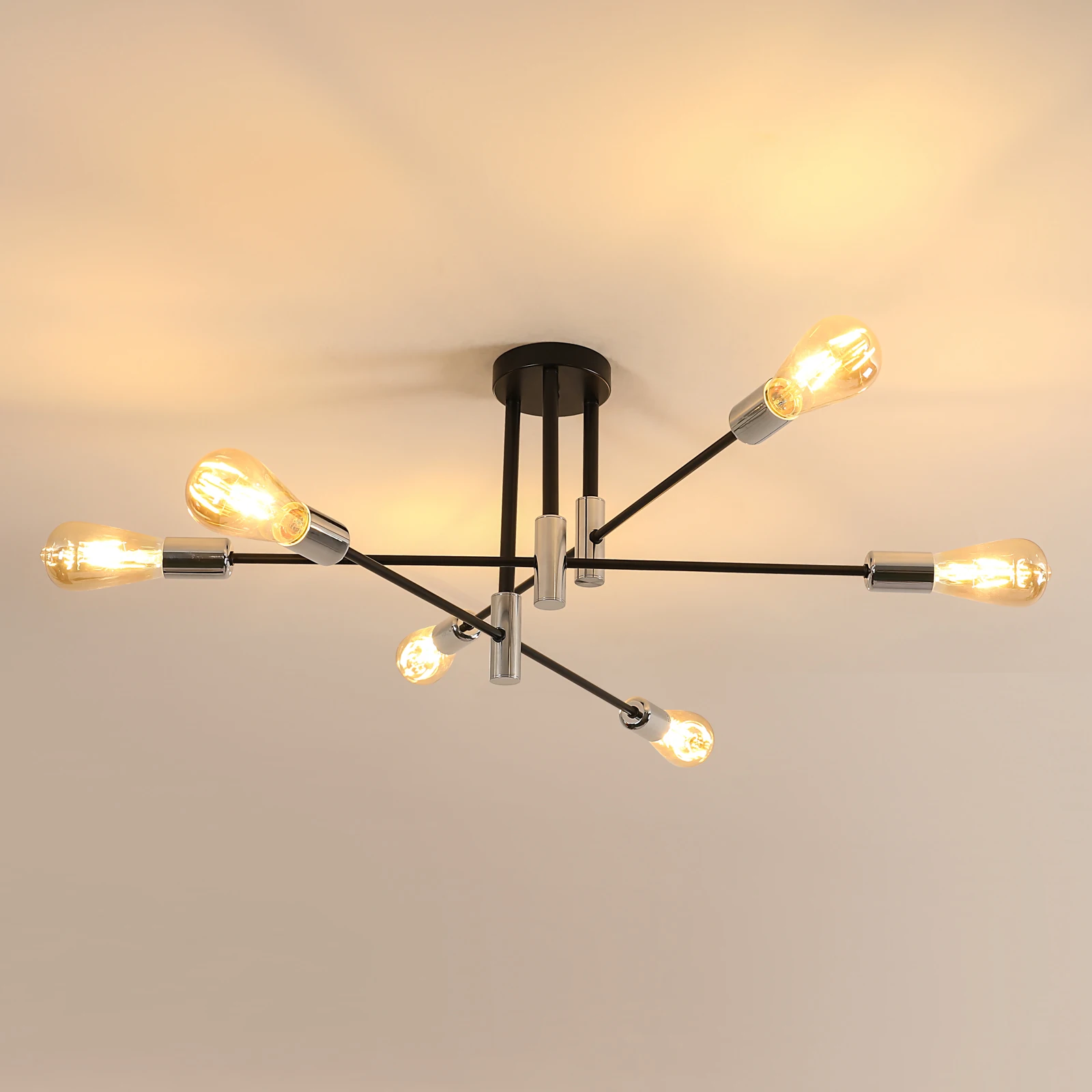 Sputnik Lamp, 4 Lights E27 Vintage Metal Ceiling, Modern 180° Adjustable Ceiling Lamp for Bedroom Living Loft [E27 No Bulb]