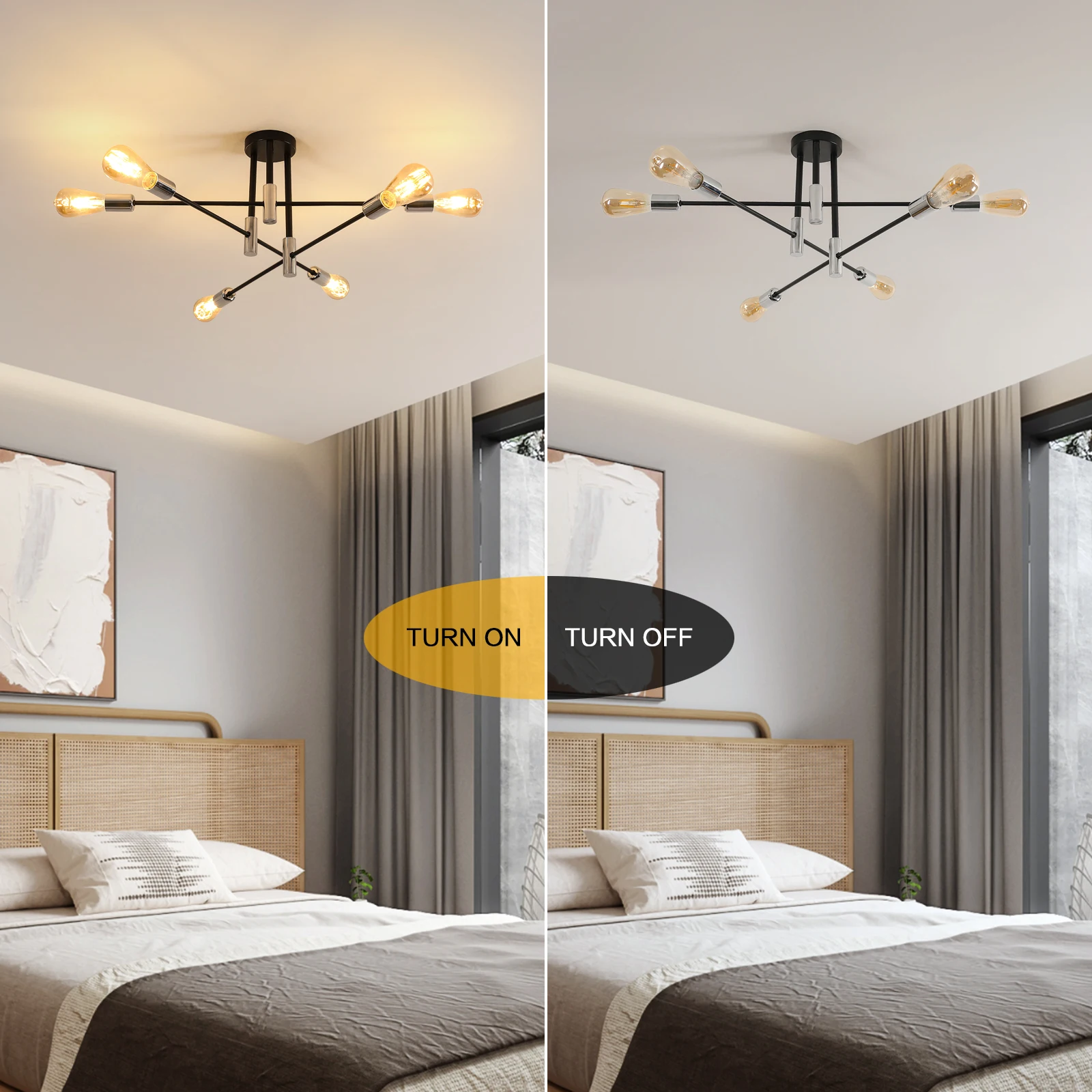 Sputnik Lamp, 4 Lights E27 Vintage Metal Ceiling, Modern 180° Adjustable Ceiling Lamp for Bedroom Living Loft [E27 No Bulb]