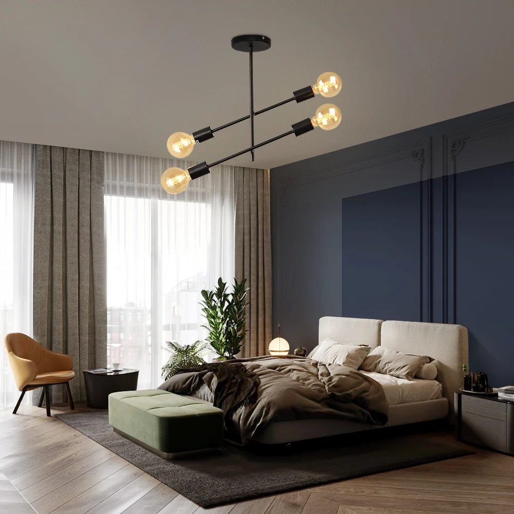 Sputnik Lamp, 4 Lights E27 Vintage Metal Ceiling, Modern 180° Adjustable Ceiling Lamp for Bedroom Living Loft [E27 No Bulb]