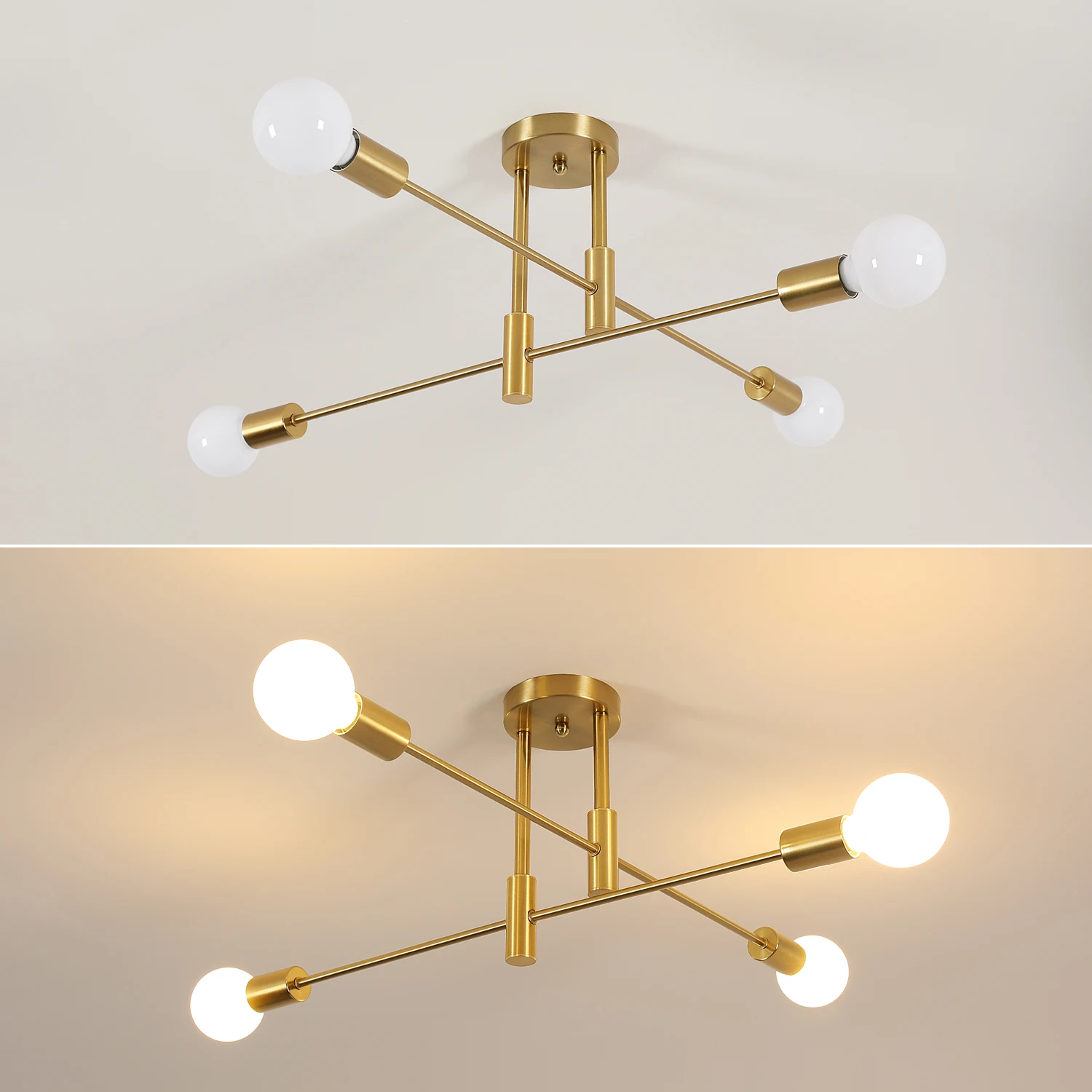 Sputnik Lamp, 4 Lights E27 Vintage Metal Ceiling, Modern 180° Adjustable Ceiling Lamp for Bedroom Living Loft [E27 No Bulb]