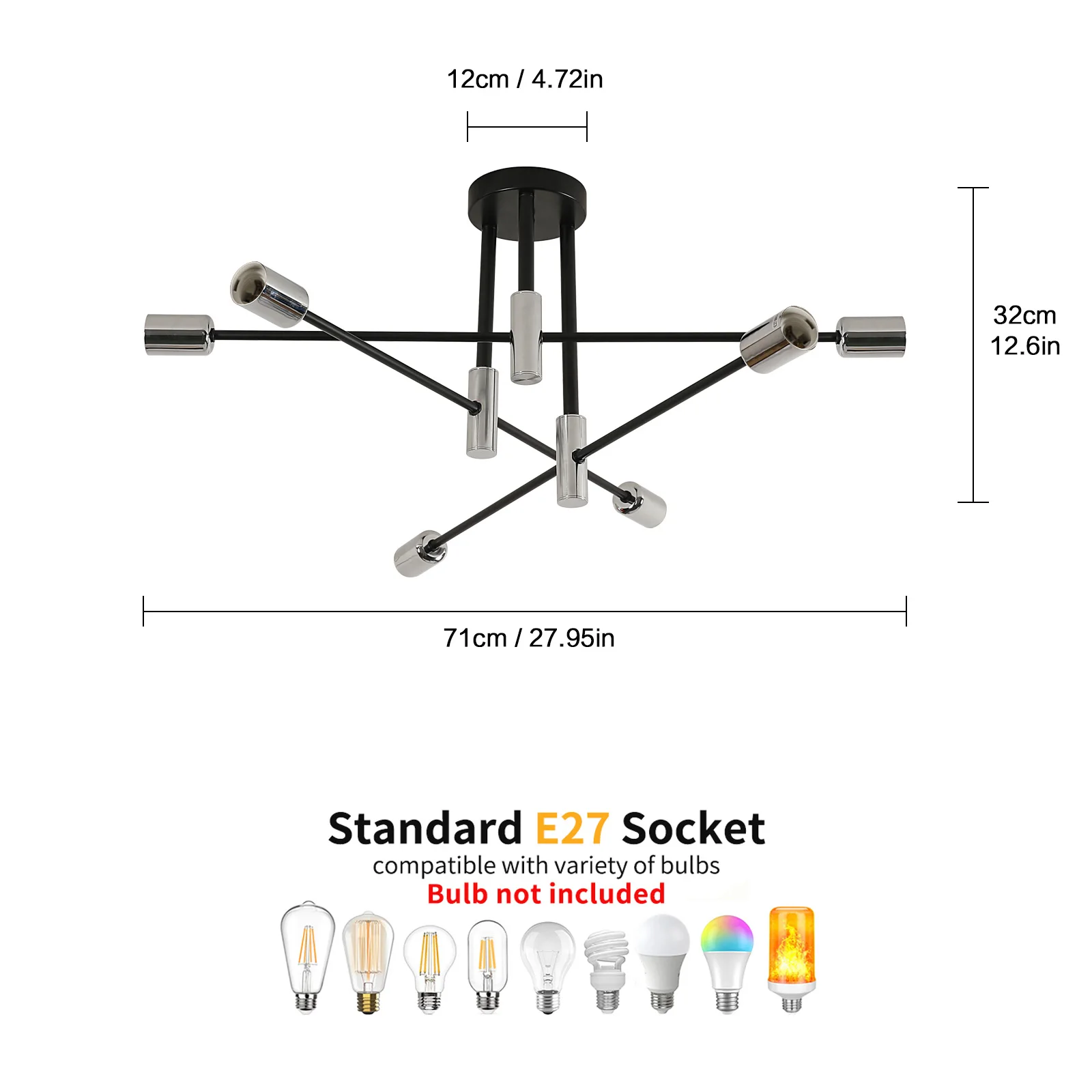 Sputnik Lamp, 4 Lights E27 Vintage Metal Ceiling, Modern 180° Adjustable Ceiling Lamp for Bedroom Living Loft [E27 No Bulb]