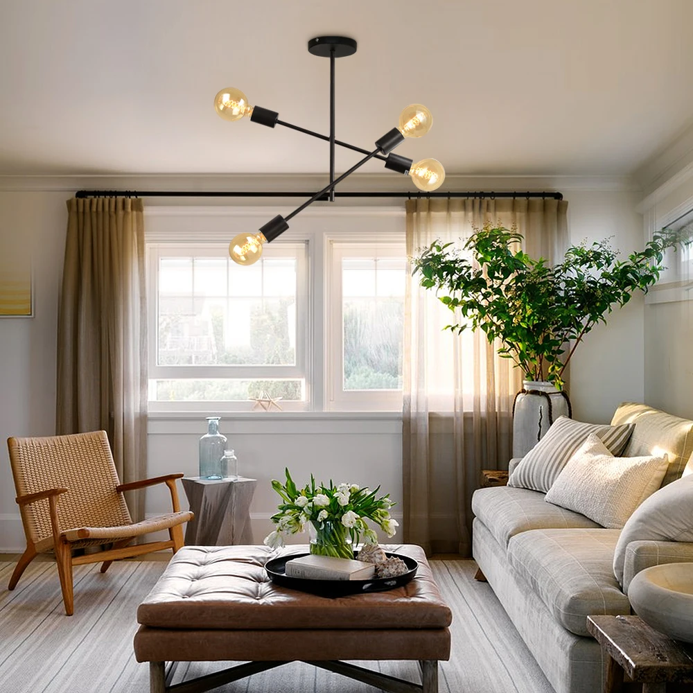 Sputnik Lamp, 4 Lights E27 Vintage Metal Ceiling, Modern 180° Adjustable Ceiling Lamp for Bedroom Living Loft [E27 No Bulb]
