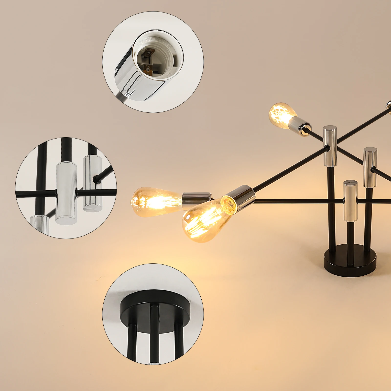 Sputnik Lamp, 4 Lights E27 Vintage Metal Ceiling, Modern 180° Adjustable Ceiling Lamp for Bedroom Living Loft [E27 No Bulb]