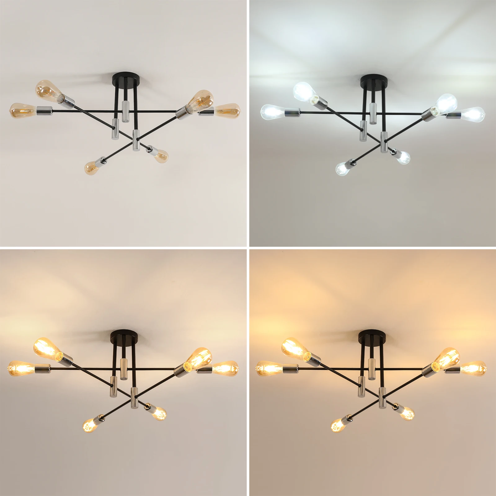 Sputnik Lamp, 4 Lights E27 Vintage Metal Ceiling, Modern 180° Adjustable Ceiling Lamp for Bedroom Living Loft [E27 No Bulb]