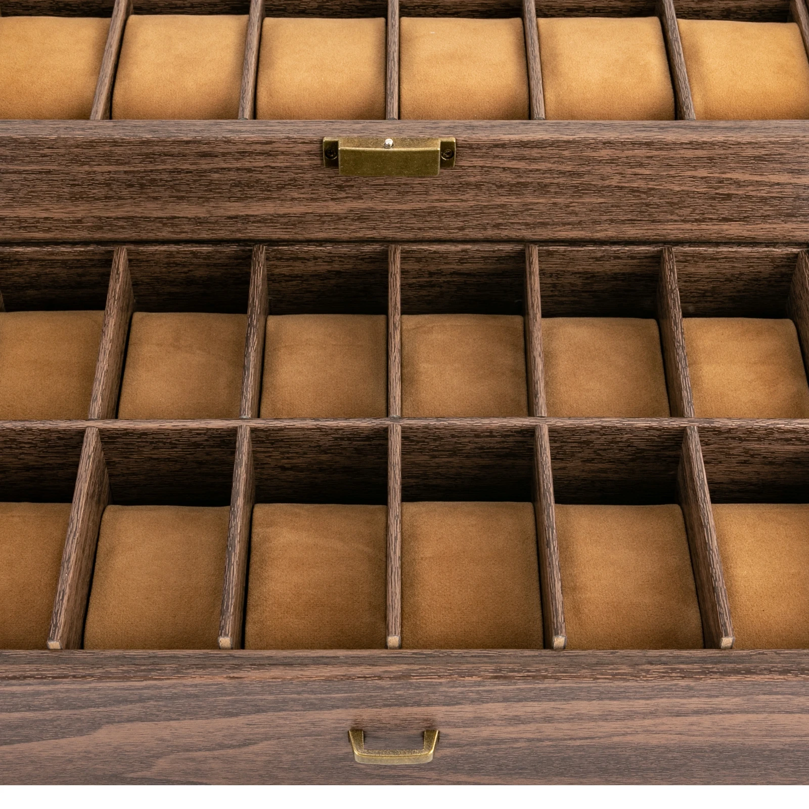 24-Bit Watch Box, 2-Tier Rustic Brown Watch Display Case with Glass Window, Tabletop Jewelry Storage Organizer for Men & Women