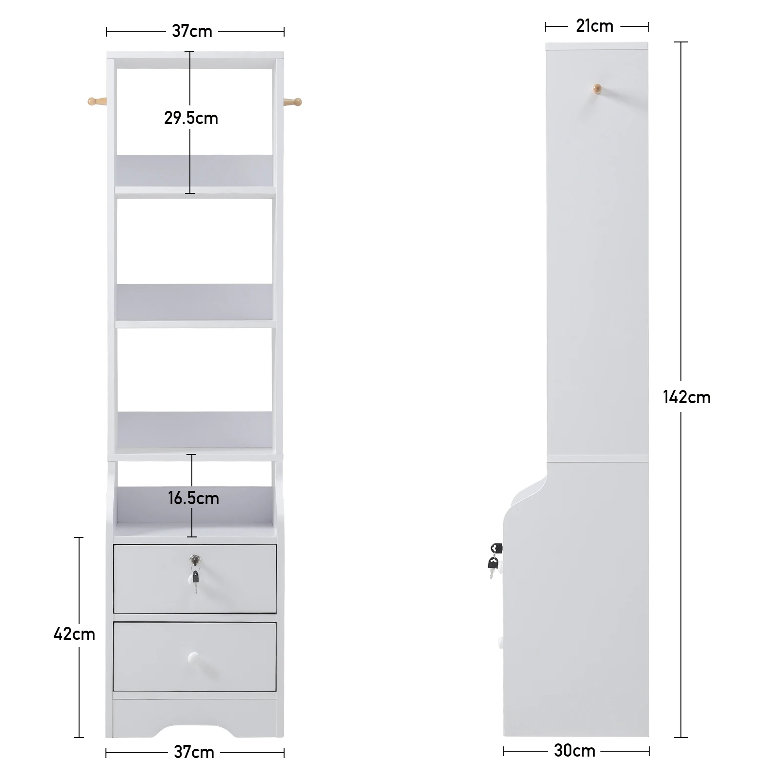 【Lifeideas】White Corner Bookshelf 3/4/5 Layers Wooden Ultra-thin Storage Rack with Lockable Drawer for Living Room Bedroom Hom
