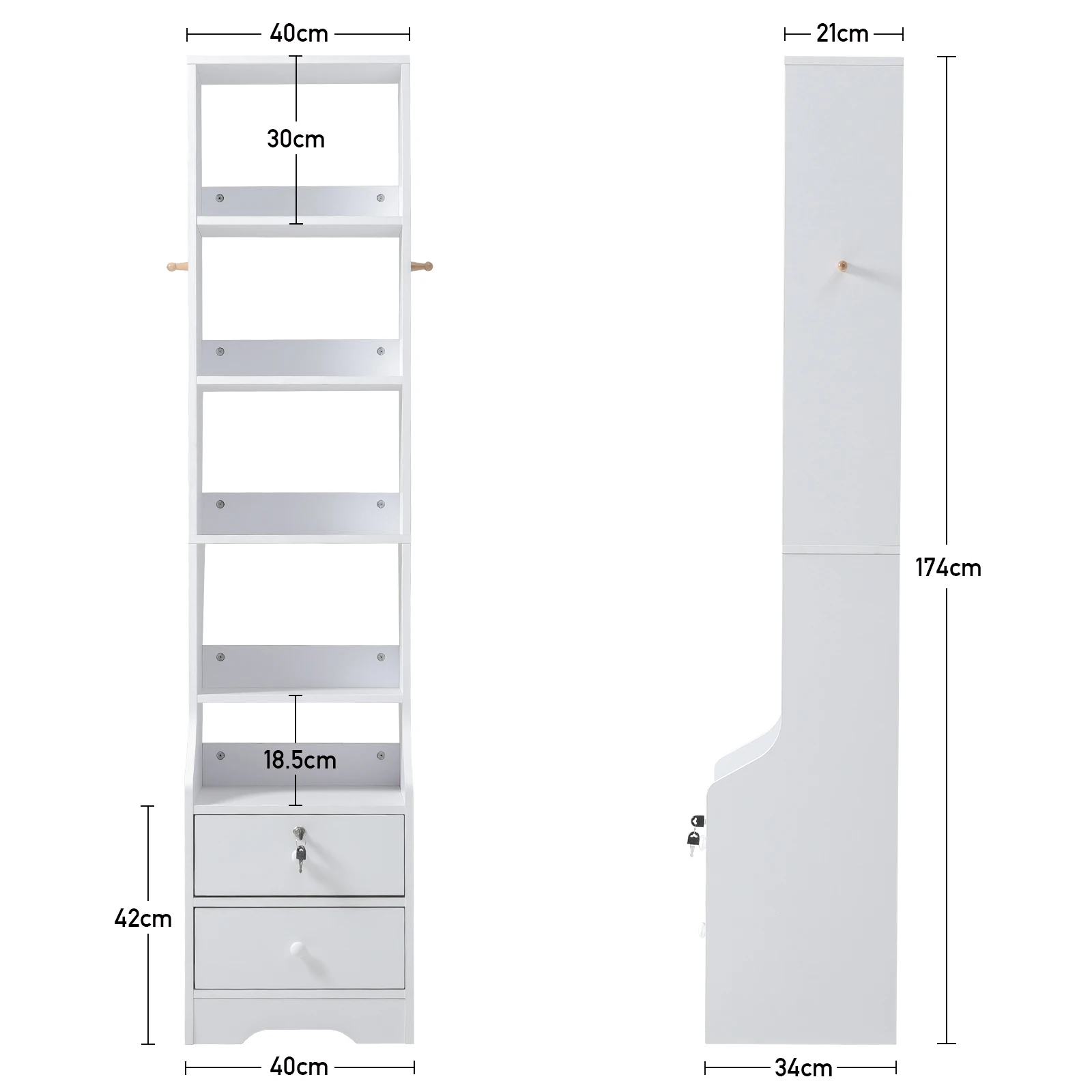 【Lifeideas】White Corner Bookshelf 3/4/5 Layers Wooden Ultra-thin Storage Rack with Lockable Drawer for Living Room Bedroom Hom