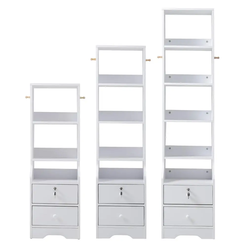 【Lifeideas】White Corner Bookshelf 3/4/5 Layers Wooden Ultra-thin Storage Rack with Lockable Drawer for Living Room Bedroom Hom