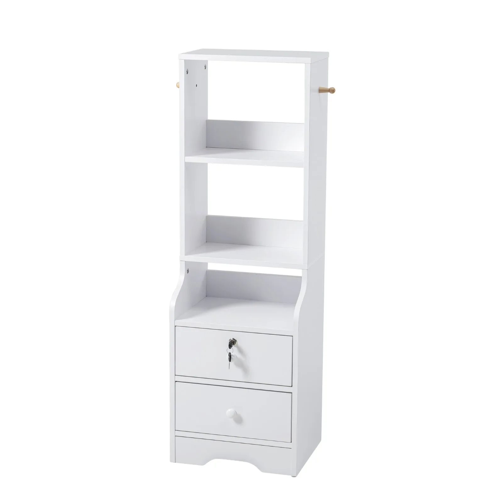 【Lifeideas】White Corner Bookshelf 3/4/5 Layers Wooden Ultra-thin Storage Rack with Lockable Drawer for Living Room Bedroom Hom
