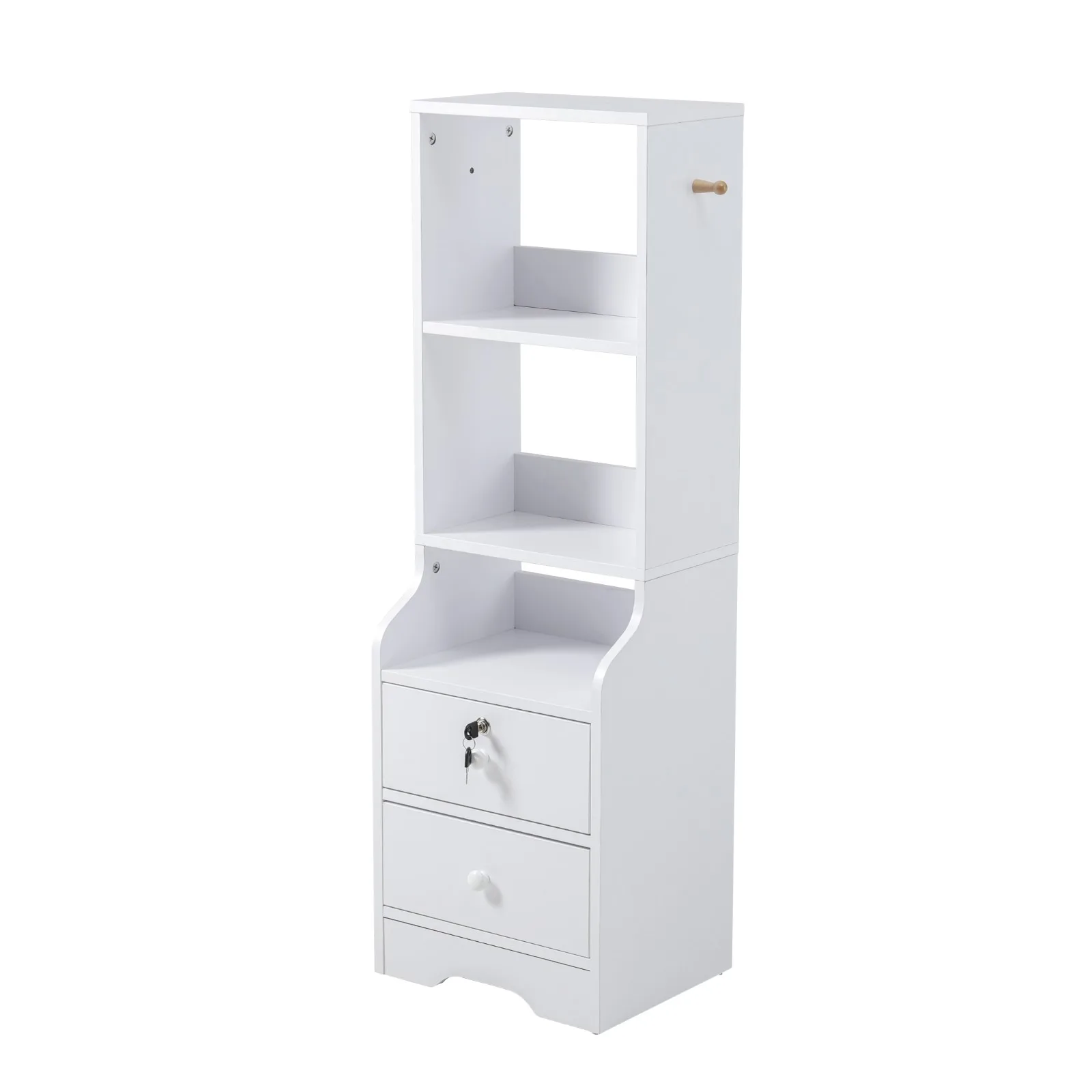 【Lifeideas】White Corner Bookshelf 3/4/5 Layers Wooden Ultra-thin Storage Rack with Lockable Drawer for Living Room Bedroom Hom