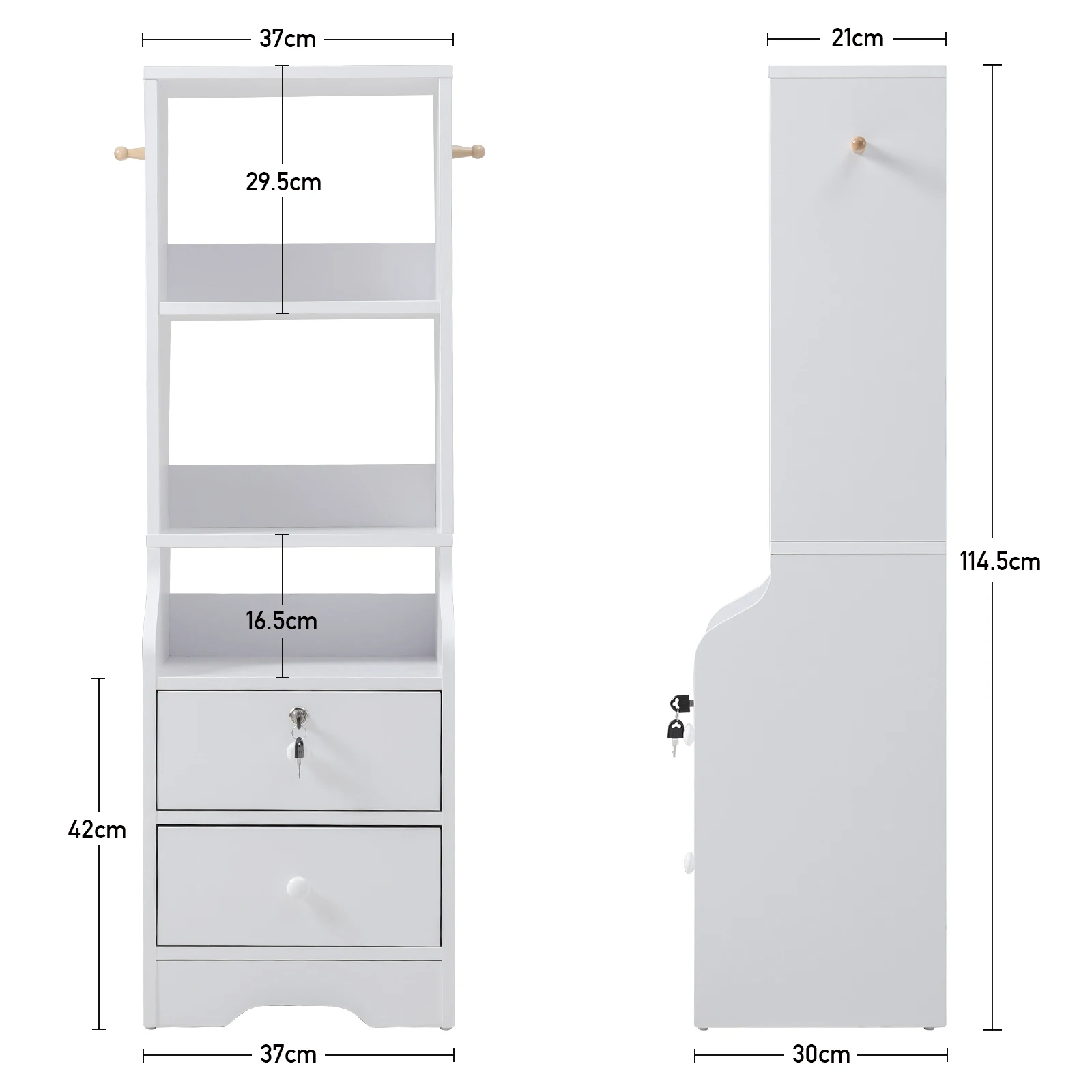 【Lifeideas】White Corner Bookshelf 3/4/5 Layers Wooden Ultra-thin Storage Rack with Lockable Drawer for Living Room Bedroom Hom