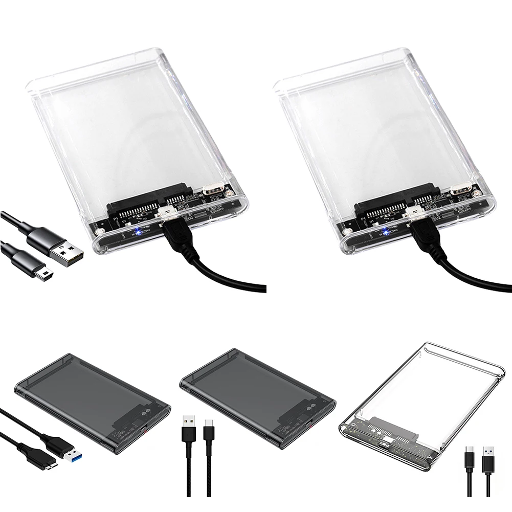 2.5 Inch HDD SSD Enclosure Transparent Portable Solid State Drive Box USB3.1 Type C External Hard Disk Drive Box for MacBook PC
