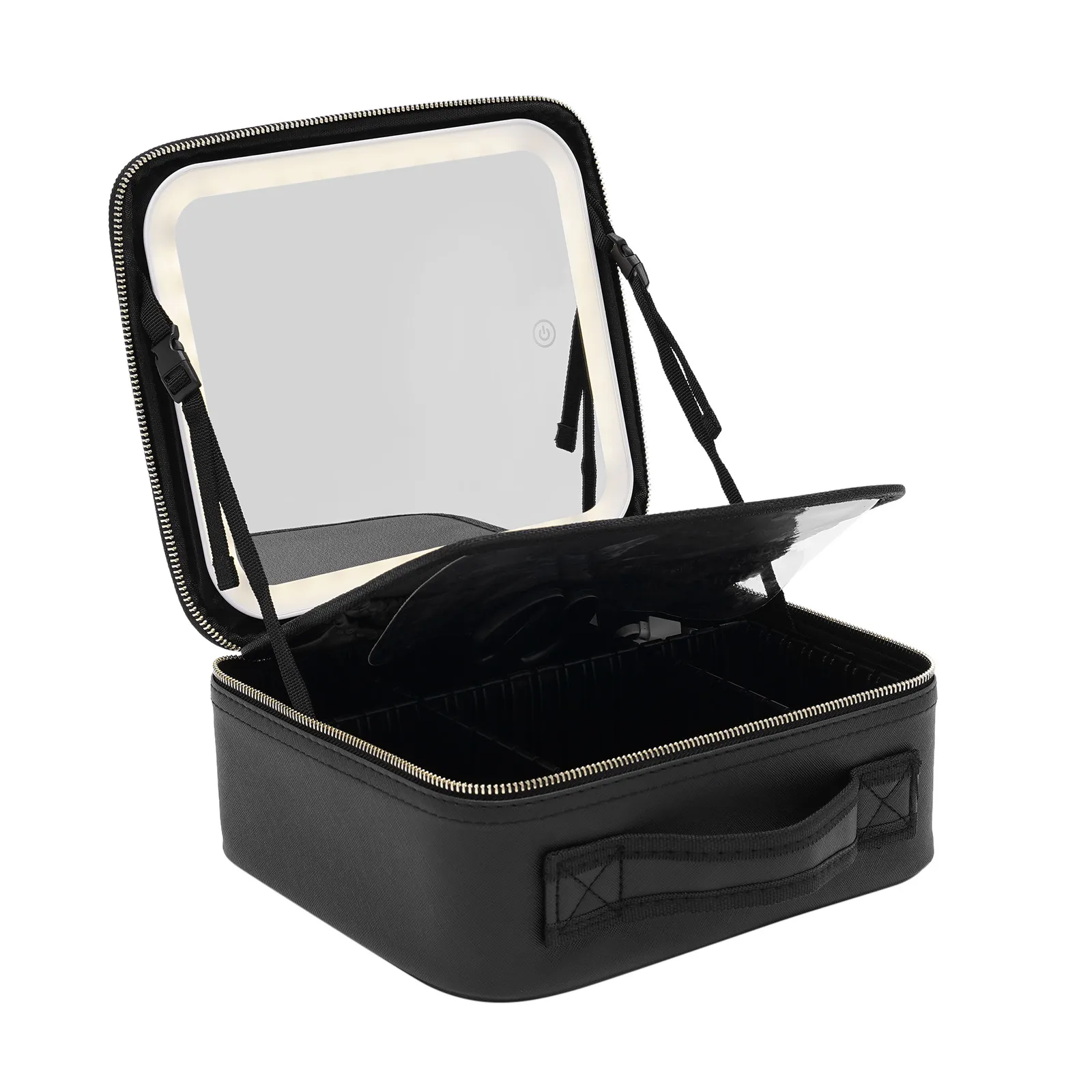 Travel Makeup Bag with LED Mirror, Organiser Case with Adjustable Compartment, 3 Color Scenarios Adjustable Makeup Train Case