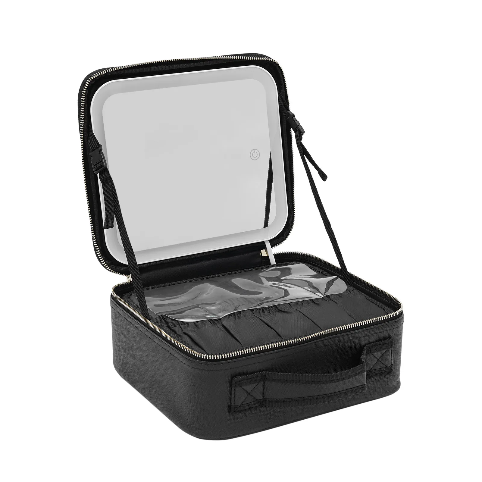 Travel Makeup Bag with LED Mirror, Organiser Case with Adjustable Compartment, 3 Color Scenarios Adjustable Makeup Train Case