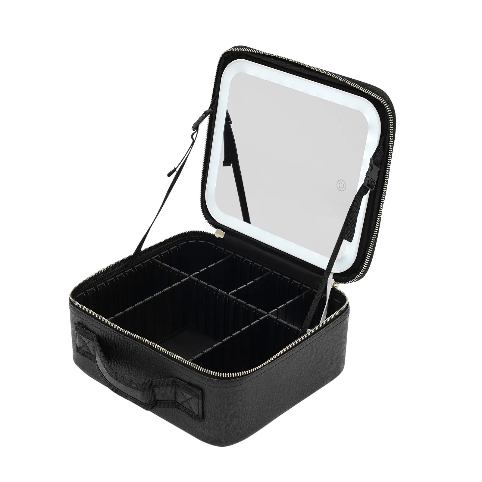 Travel Makeup Bag with LED Mirror, Organiser Case with Adjustable Compartment, 3 Color Scenarios Adjustable Makeup Train Case