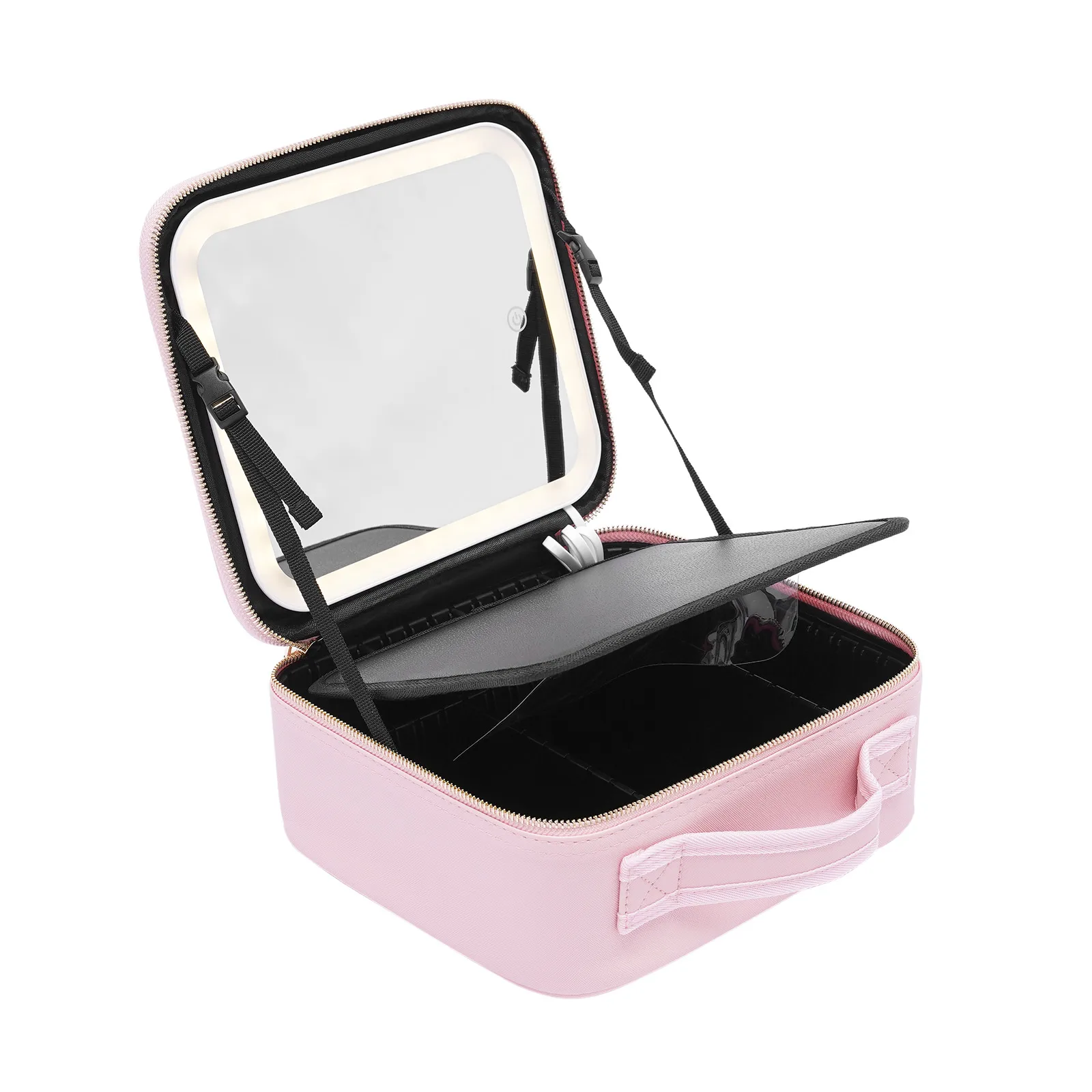 Travel Makeup Bag with LED Mirror, Organiser Case with Adjustable Compartment, 3 Color Scenarios Adjustable Makeup Train Case