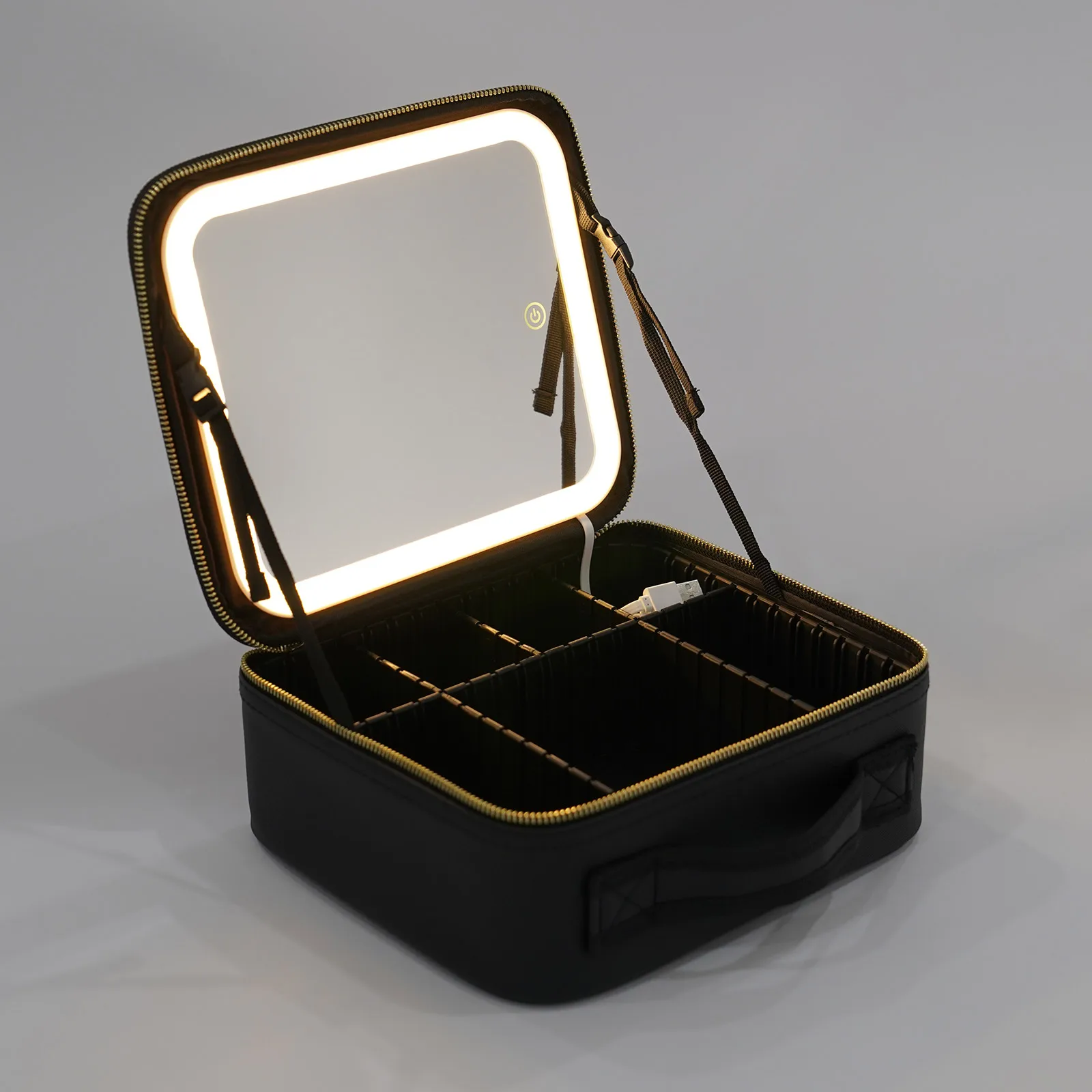 Travel Makeup Bag with LED Mirror, Organiser Case with Adjustable Compartment, 3 Color Scenarios Adjustable Makeup Train Case