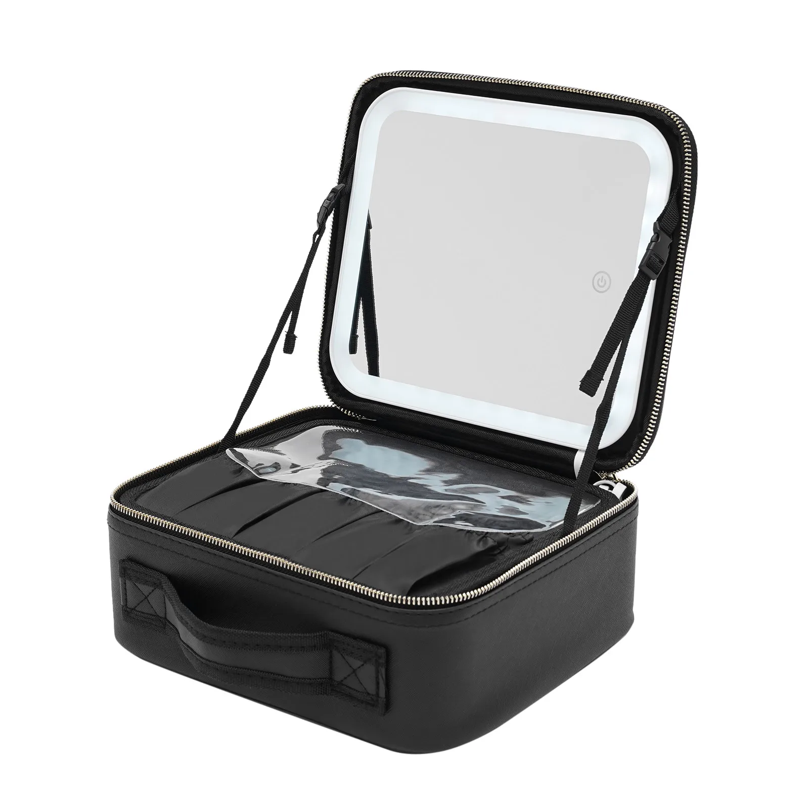 Travel Makeup Bag with LED Mirror, Organiser Case with Adjustable Compartment, 3 Color Scenarios Adjustable Makeup Train Case