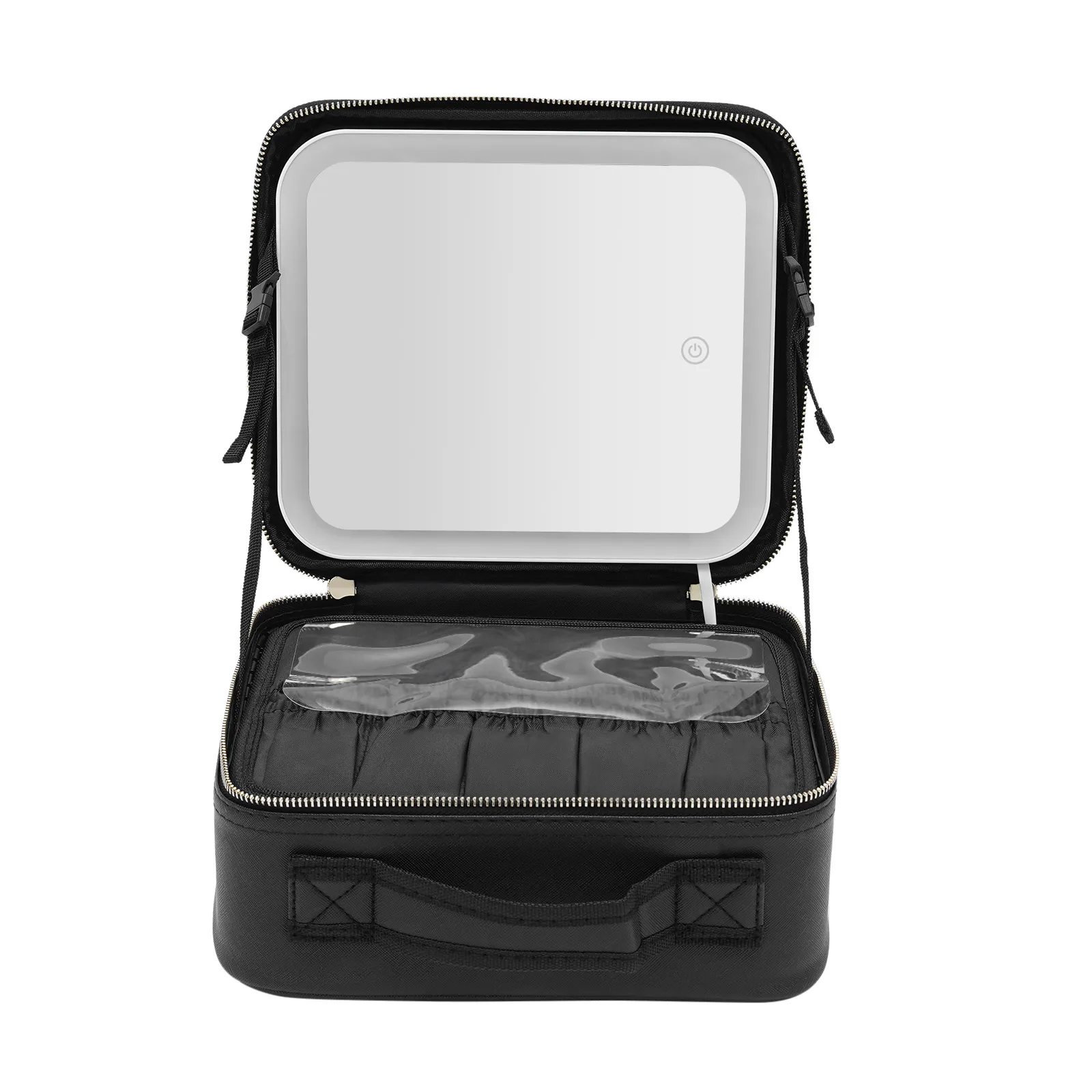 Travel Makeup Bag with LED Mirror, Organiser Case with Adjustable Compartment, 3 Color Scenarios Adjustable Makeup Train Case