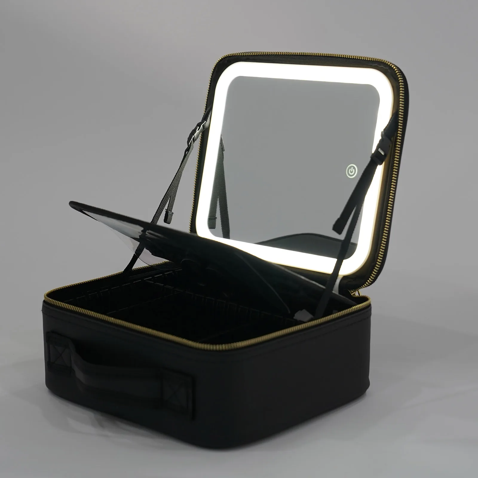 Travel Makeup Bag with LED Mirror, Organiser Case with Adjustable Compartment, 3 Color Scenarios Adjustable Makeup Train Case