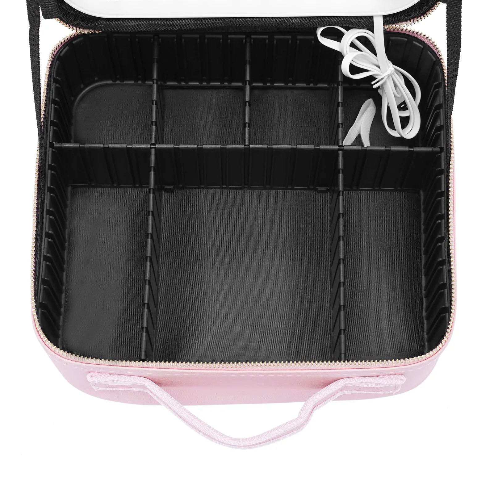 Travel Makeup Bag with LED Mirror, Organiser Case with Adjustable Compartment, 3 Color Scenarios Adjustable Makeup Train Case