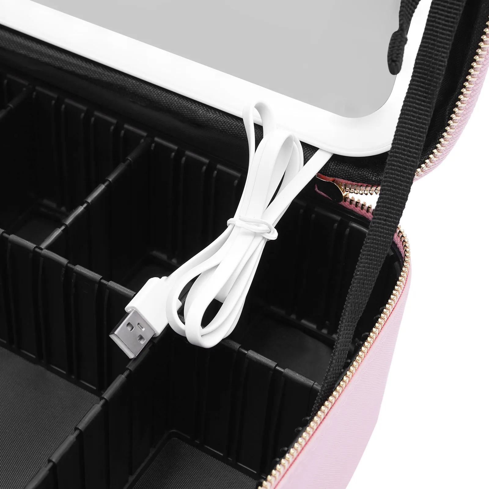 Travel Makeup Bag with LED Mirror, Organiser Case with Adjustable Compartment, 3 Color Scenarios Adjustable Makeup Train Case