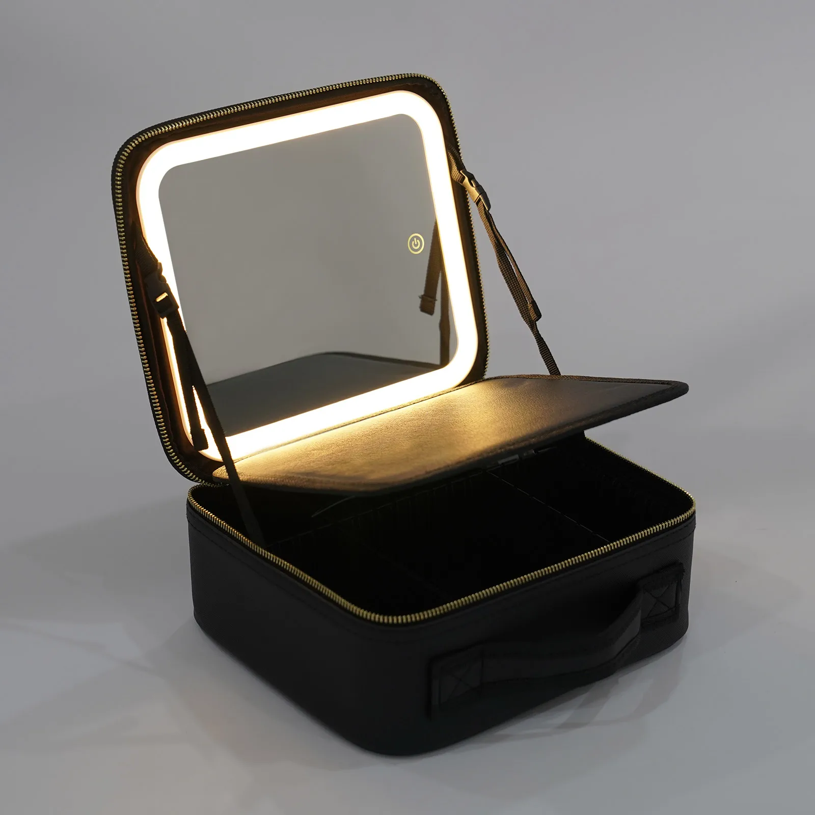 Travel Makeup Bag with LED Mirror, Organiser Case with Adjustable Compartment, 3 Color Scenarios Adjustable Makeup Train Case
