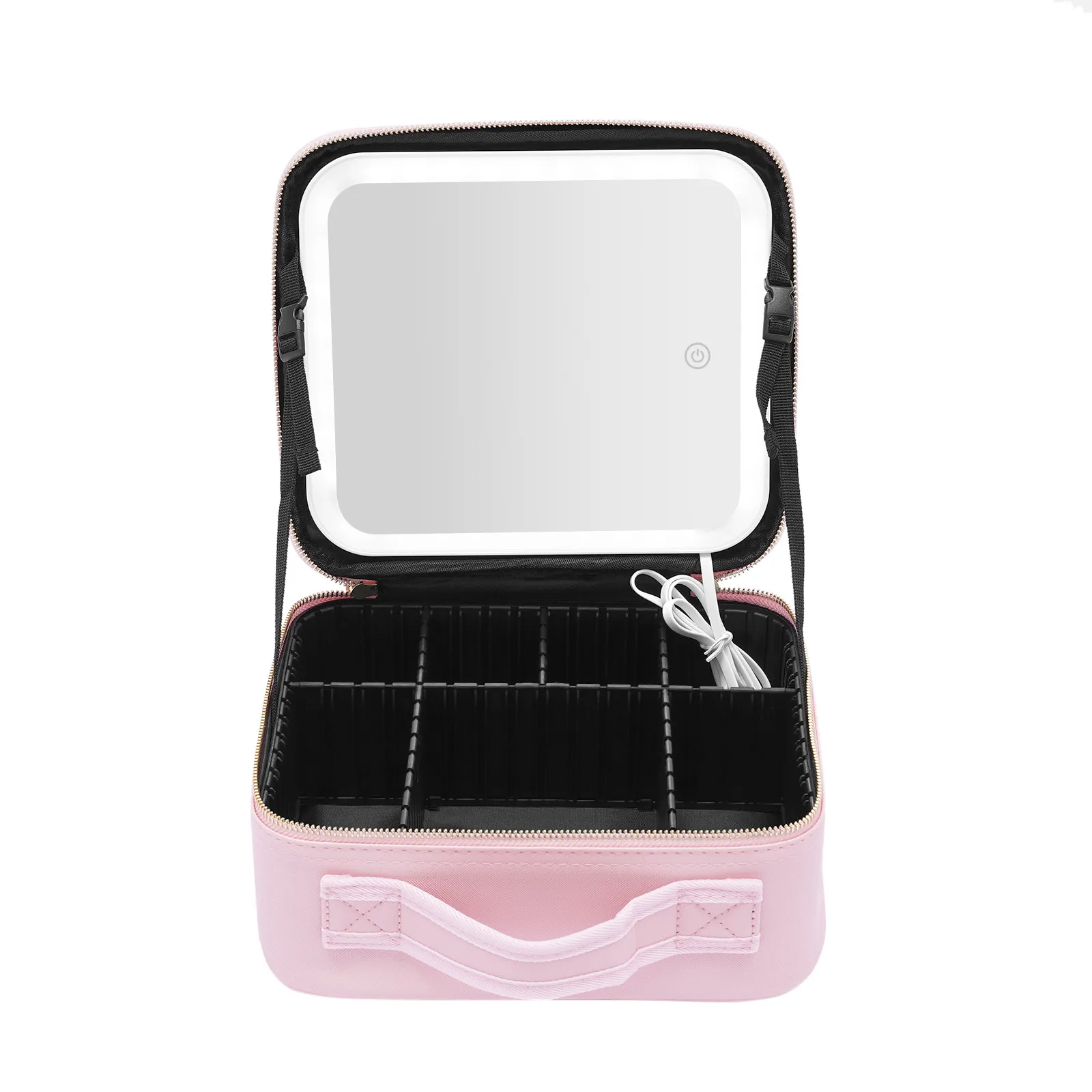 Travel Makeup Bag with LED Mirror, Organiser Case with Adjustable Compartment, 3 Color Scenarios Adjustable Makeup Train Case