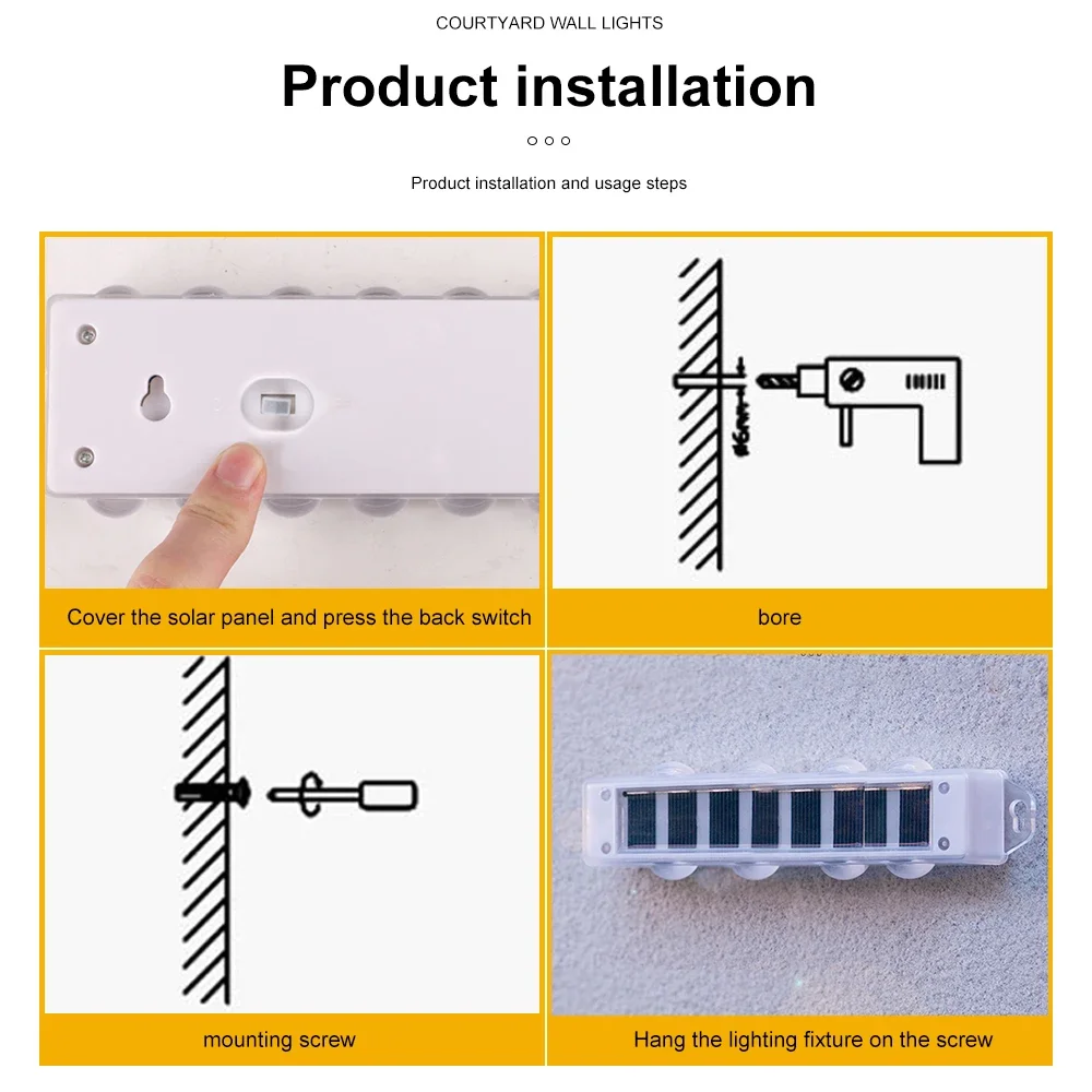 Solar Warm Light Wall Lights Up and down Lighting 8LED Wall Washing Waterproof for Outdoor Fence Walkway Porch Deck