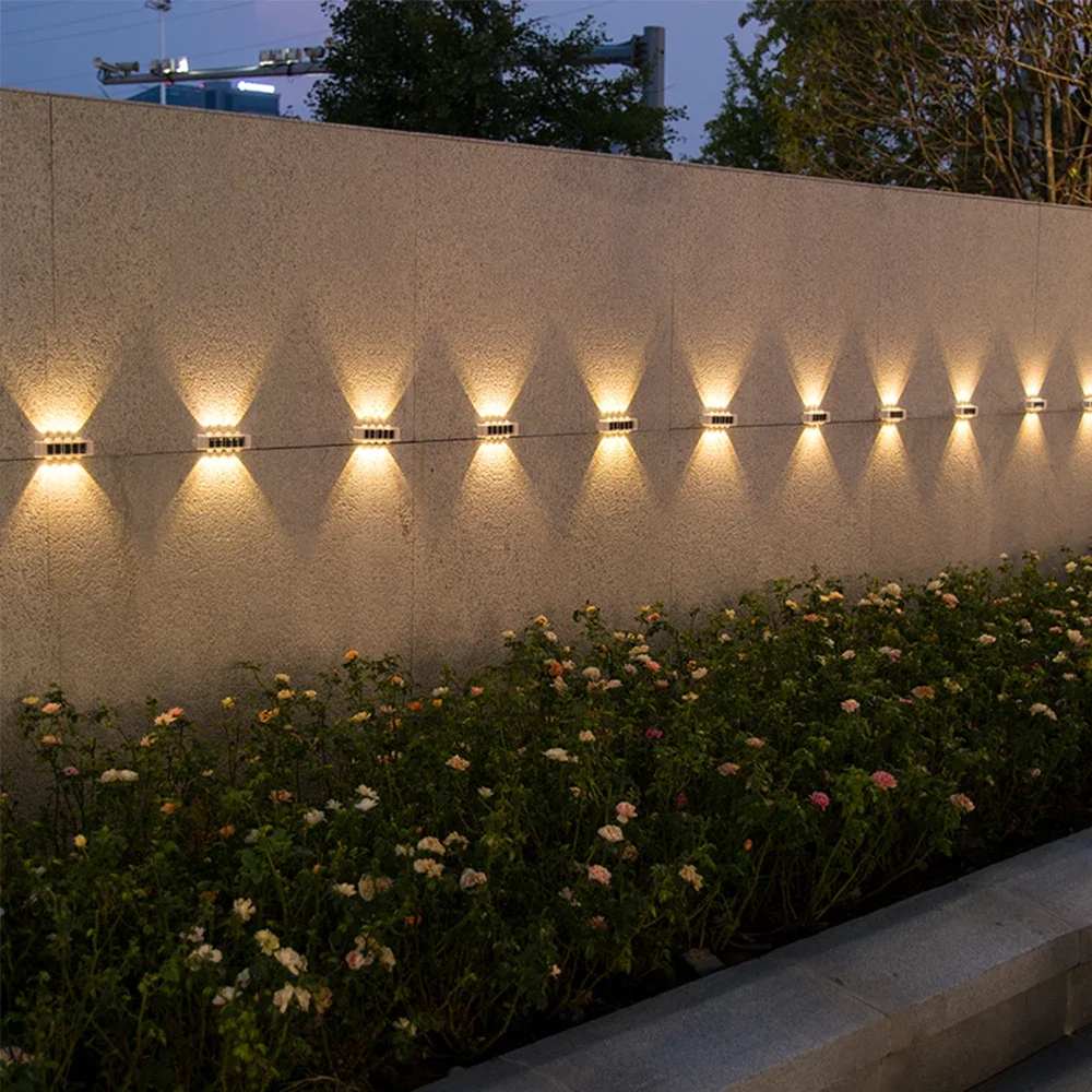 Solar Warm Light Wall Lights Up and down Lighting 8LED Wall Washing Waterproof for Outdoor Fence Walkway Porch Deck