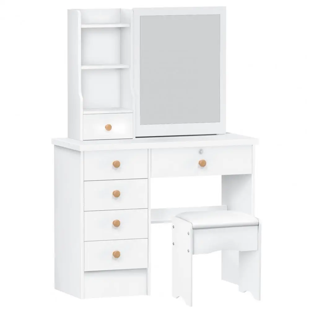 Makeup Vanities Vanity Desk with Sliding Mirror, Bedroom Dressing Table, Makeup Desk with 6 Drawers Bedroom Furniture
