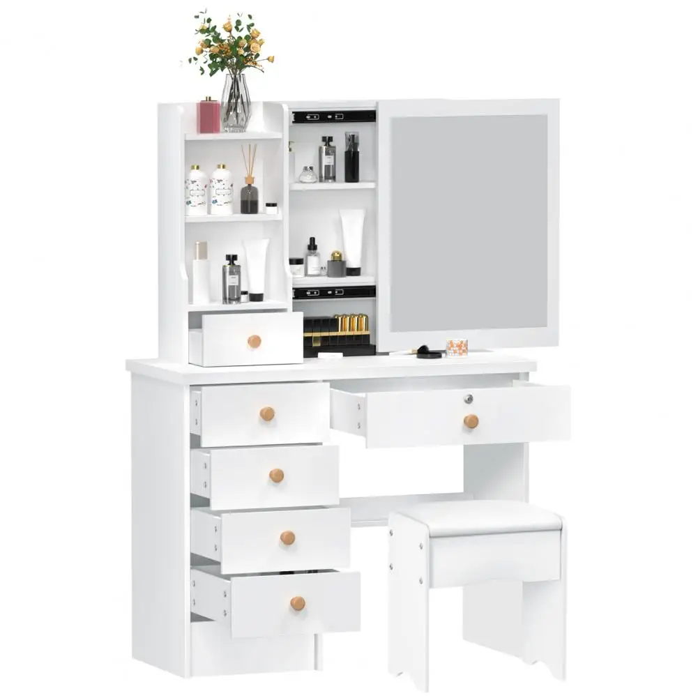 Makeup Vanities Vanity Desk with Sliding Mirror, Bedroom Dressing Table, Makeup Desk with 6 Drawers Bedroom Furniture