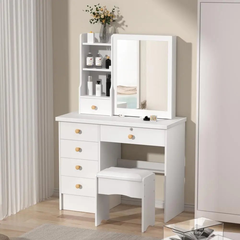 Makeup Vanities Vanity Desk with Sliding Mirror, Bedroom Dressing Table, Makeup Desk with 6 Drawers Bedroom Furniture