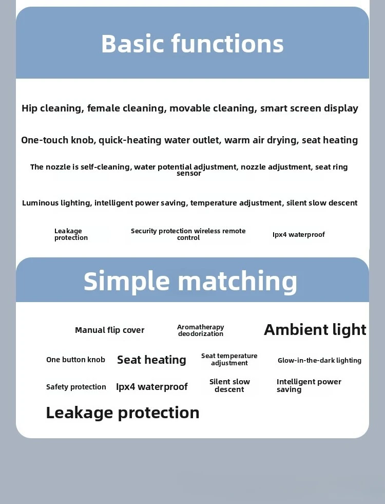 Auto Flip Smart Toilet Seat Cover with Constant Temperature Heating Multi Function Universal Bidet